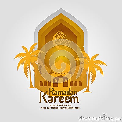 Ramadan Kareem Greeting card file in free hand write with a modern paper craft style Cartoon Illustration
