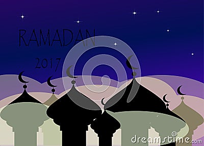 Ramadan Kareem greeting with mosque andcalligraphy Vector Illustration