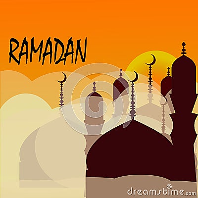 Ramadan Kareem greeting with mosque Vector Illustration