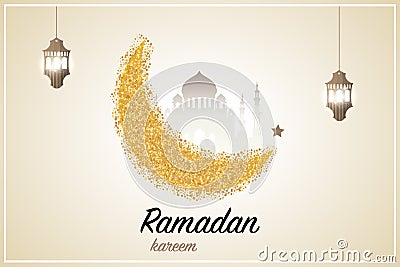 Ramadan kareem greeting template islamic crescent and arabic lantern. Vector illustration Vector Illustration