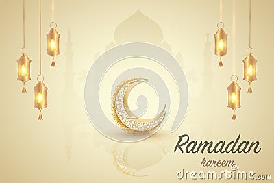 Ramadan kareem greeting template islamic crescent and arabic lantern. Vector illustration Vector Illustration