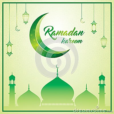 Ramadan Kareem greetings card banner with lantern design Vector Illustration