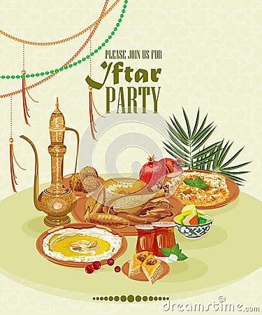 Ramadan Kareem Iftar party Vector Illustration