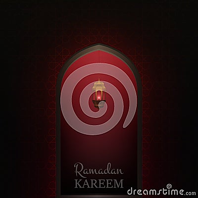 Ramadan Kareem illustration. Glowing door with flying shiny particles and pattern Vector Illustration