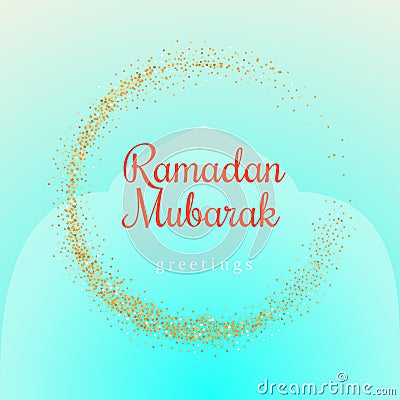 Ramadan Kareem illustration with golden moon symbol on a light turquoise background. Vector Illustration