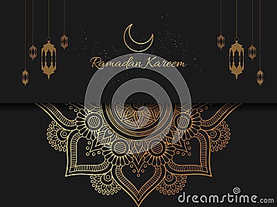 Ramadan Kareem islamic arabic greeting caligraphy and islamic geometric background card design. illustration Cartoon Illustration