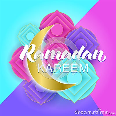 Ramadan Kareem islamic banner with golden moon and Arabic circle elements. Vector Illustration