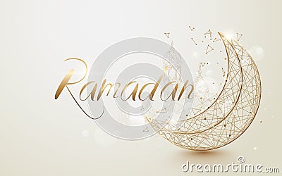 Ramadan Kareem islamic design crescent moon with mosque dome. Luxury concept design Vector Illustration