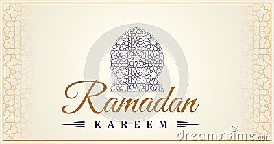 Ramadan Kareem islamic greeting card. Eastern design line mosque with arabic pattern Vector Illustration