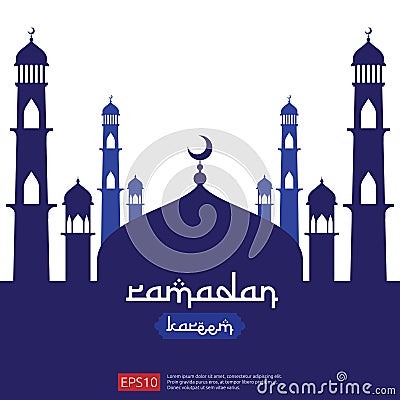 Ramadan Kareem islamic greeting design with dome mosque element in flat style. background Vector illustration Vector Illustration