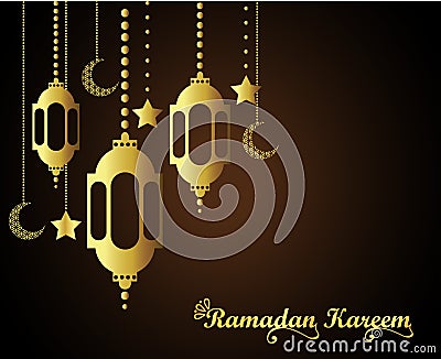 Ramadan kareem islamic greeting design with lantern and calligraphy. Vector Illustration