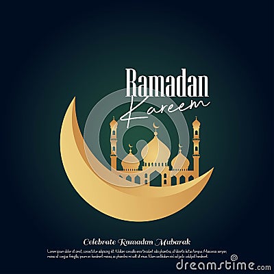 Ramadan Kareem islamic greeting design line mosque dome with arabic pattern lantern and calligraphy Vector Illustration