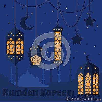 Ramadan Kareem - Islamic Holy Nights, Theme Design background, Ramadan latern, saint fest, arabian and turk religion culture set, Stock Photo