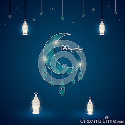 Ramadan Kareem Islamic Ornament moon stars lantern background design vector Vector Illustration