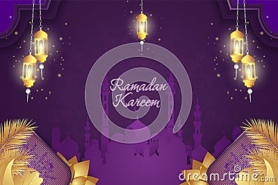Ramadan Kareem Islamic purple and gold luxury color with mandala Vector Illustration