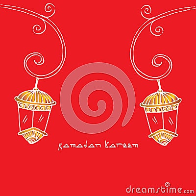 Ramadan Kareem with lamp Cartoon Illustration