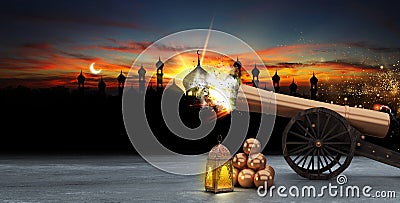 Ramadan kareem, cannons shot, 3d rendering. Stock Photo