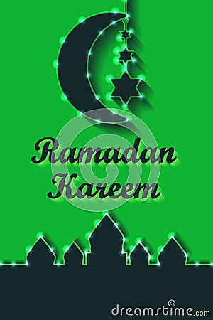 Ramadan Kareem lemon green six star hang vertical RGB Vector Illustration