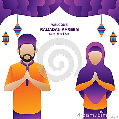 Ramadan Kareem Parents Islamic flat Illustation-vector islamic illustration flat Vector Illustration