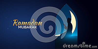 Ramadan Kareem. Ramadan Mubarak. Pray. Greeting card. Arabian night with Crescent moon. Stock Photo