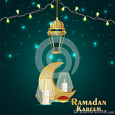 Ramadan kareem realistic pattern arabic moon and lantern on creative background Vector Illustration
