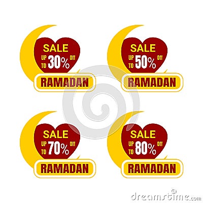 Ramadan Kareem Sticker discount, label percent, price sale banner knob badge tape set, vector design Vector Illustration