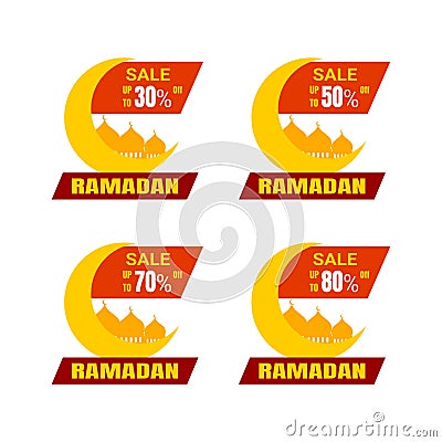 Ramadan Kareem Sticker discount, label percent, price sale banner knob badge tape set, vector design Vector Illustration