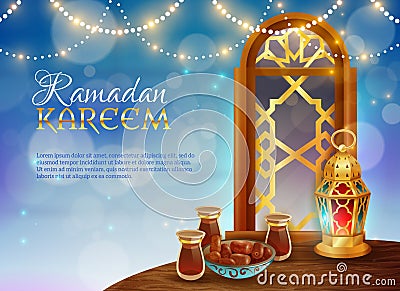 Ramadan Kareem Traditional Festive Food Poster Vector Illustration