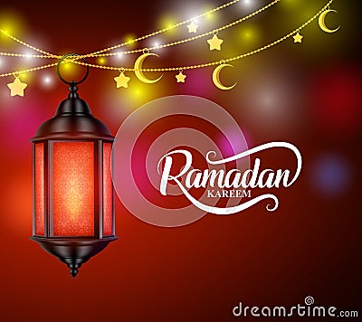 Ramadan kareem vector design with hanging lantern or fanoos Vector Illustration