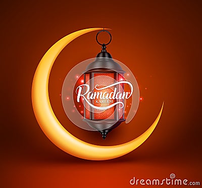 Ramadan kareem vector greetings design with lantern or fanoos Vector Illustration