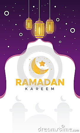 Ramadan Kareem vertical banner template with lantern. Vector Illustration