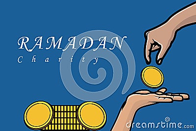 Ramadan Kareem zakat giving charity to poor people vector illustration. Vector Illustration