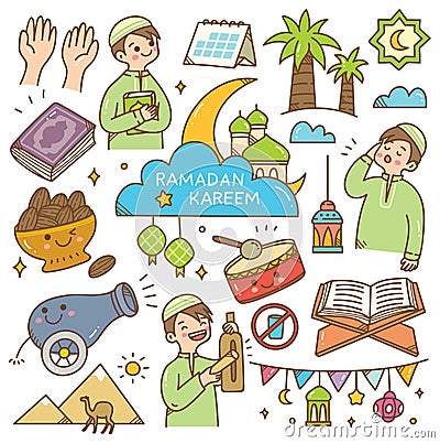 Ramadan kawaii doodles Stock Photo