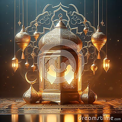 Ramadan lamp with mandala background Stock Photo