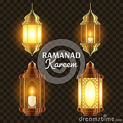 Ramadan Lamp Set Vector. Islam. Kareem Lamp. Lantern Design. Mubarak Night. Ramazan Greeting Design. Muslim Fanous Vector Illustration