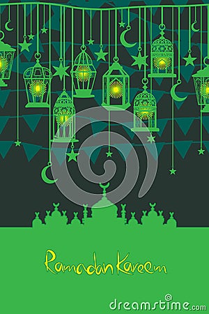 Ramadan lantern flag hang vertical card Vector Illustration