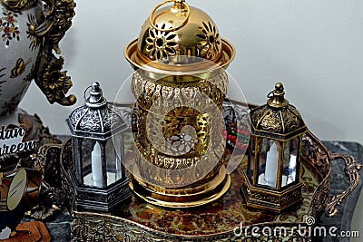 Ramadan Lantern lamp or Fanous Ramadan as a festive celebration of the Islamic fasting days in Arabian Islamic countries, religion Stock Photo