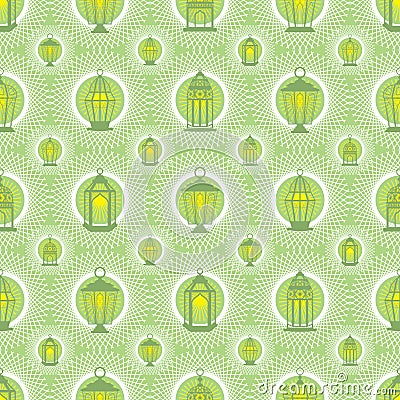 Ramadan lantern protect white symmetry seamless pattern Vector Illustration
