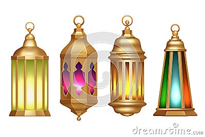 Ramadan lanterns. Muslim islamic vintage lamps 3d realistic vector illustrations Vector Illustration