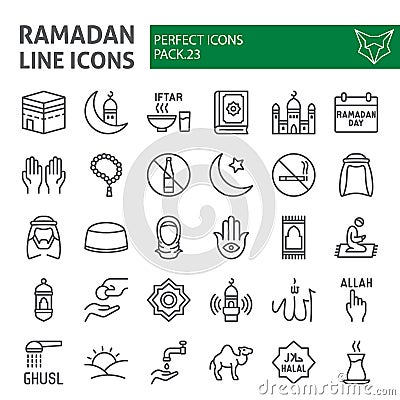 Ramadan line icon set, islamic symbols collection, vector sketches, logo illustrations, muslim signs linear pictograms Vector Illustration
