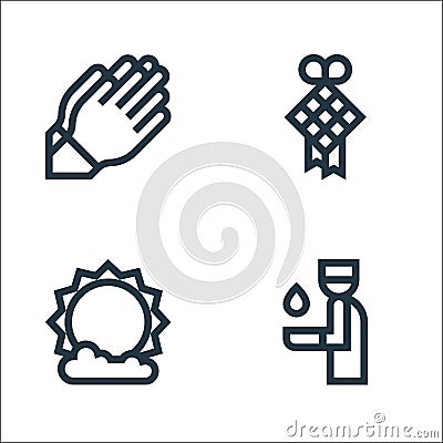 Ramadan line icons. linear set. quality vector line set such as ablution, sun, diamond Vector Illustration