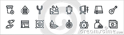 Ramadan line icons. linear set. quality vector line set such as calendar, clock, dates, alms, fez, beads, muslim, lantern Vector Illustration