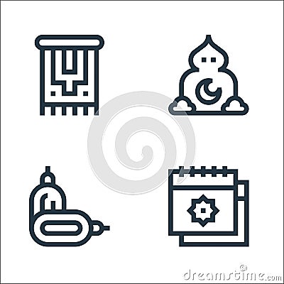 ramadan line icons. linear set. quality vector line set such as calendar, dates, isha Vector Illustration