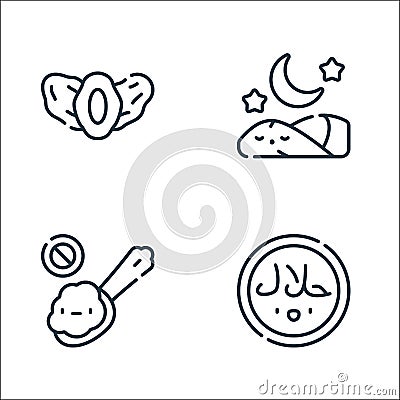 Ramadan line icons. linear set. quality vector line set such as halal, no eating, sleeping Vector Illustration