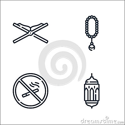 Ramadan line icons. linear set. quality vector line set such as lantern, no smoking, tasbih Vector Illustration