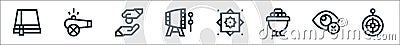 ramadan line icons. linear set. quality vector line set such as qibla, closed eyes, dates, rub el hizb, bedug, alms, cannon Vector Illustration