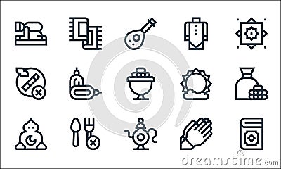 Ramadan line icons. linear set. quality vector line set such as quran, tea, isha, prayer, eid mubarak, no smoking, sun, muslim, Vector Illustration