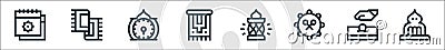 Ramadan line icons. linear set. quality vector line set such as window, alms, bedug, lantern, carpet, clock, carpet Vector Illustration