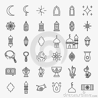 Ramadan Line Icons Set Vector Illustration