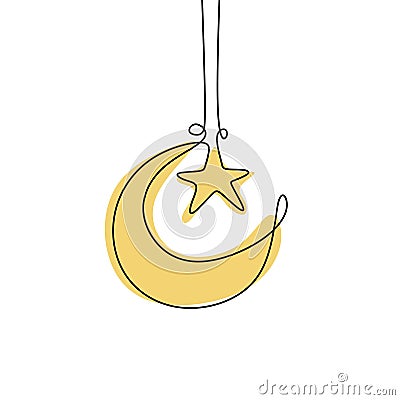Ramadan moon continuous line drawing Vector Illustration
